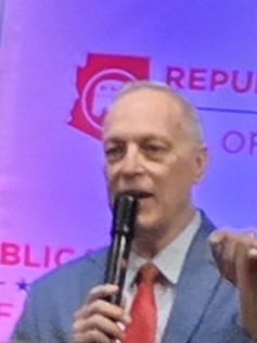 Andy Biggs speaks at the opening of the Arizona Republican Party headquarters in Phoenix. 